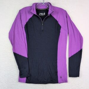 Smartwool Merino 150 Baselayer 1/4 Zip Shirt Women Sz M Blue Purple Outdoors